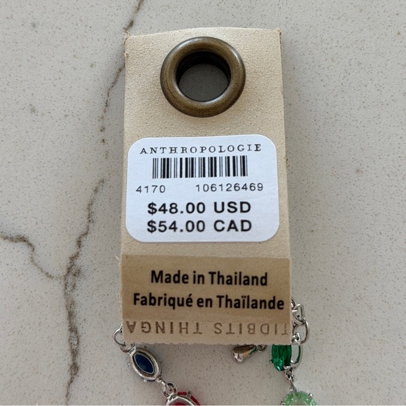 🌈 Anthropologie Rainbow Stone Lariat Necklace in Silver - Picture 11 of 11